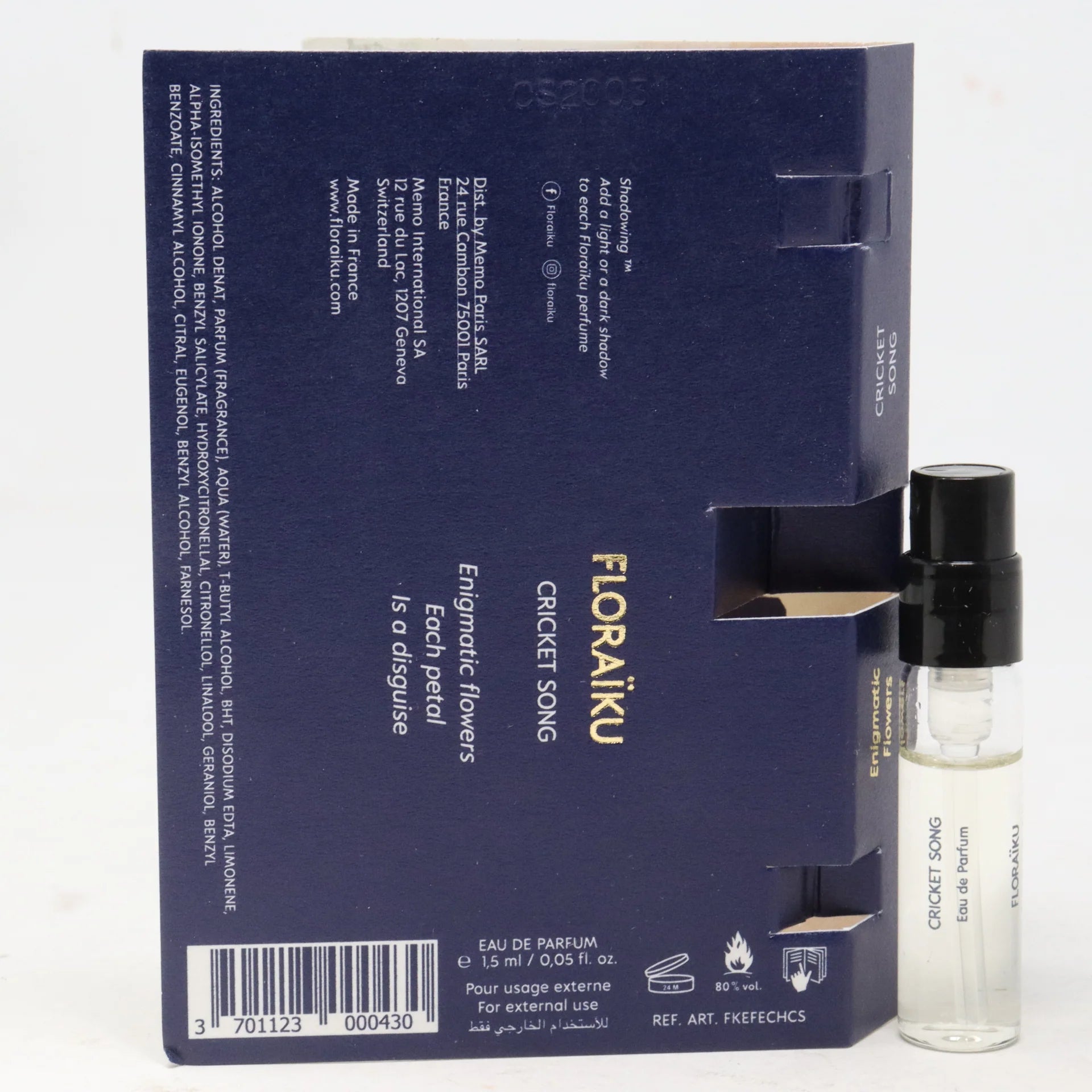 Floraiku 板球之歌香水官方香水样品 1.5 毫升 0.05 盎司盎司。 Floraiku 板球之歌香水官方香水样品 1.5 毫升 0.05 盎司盎司。