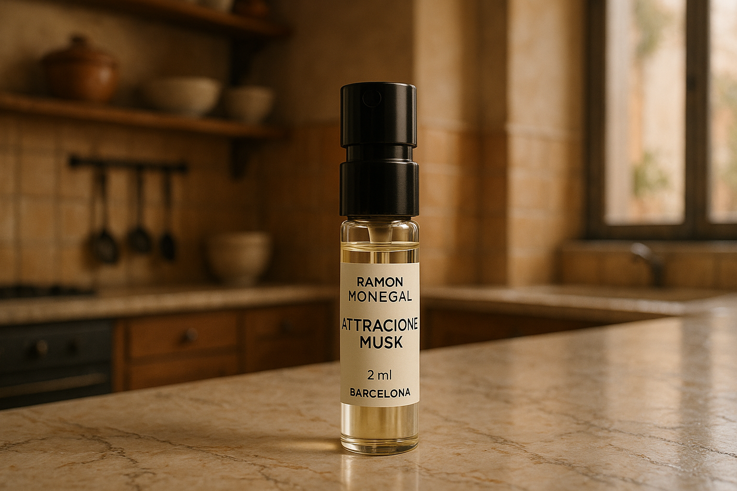 Ramon Monegal Atractone Musk 官方香水样品 2ml 0.06 fl.o.z. 香水测试仪，意大利风格，同时遮光厨房
